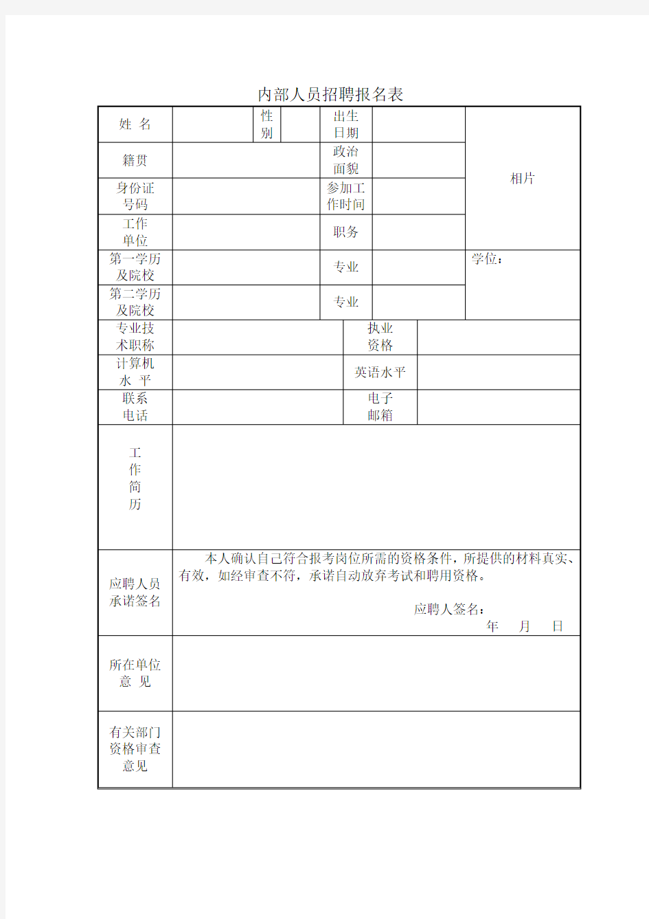 公司内部人员招聘报名表