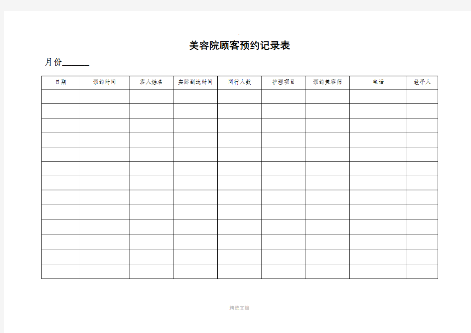 美容院顾客预约记录表