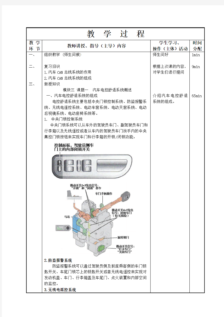 41-42汽车电控舒适系统概述(一)-汽车车身电控系统教案