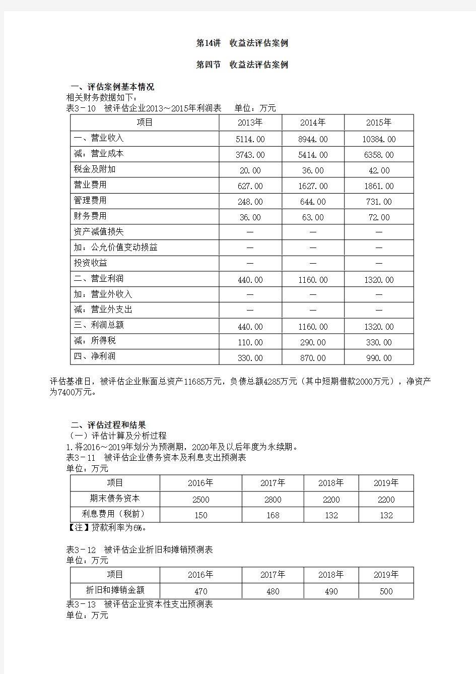 收益法评估案例