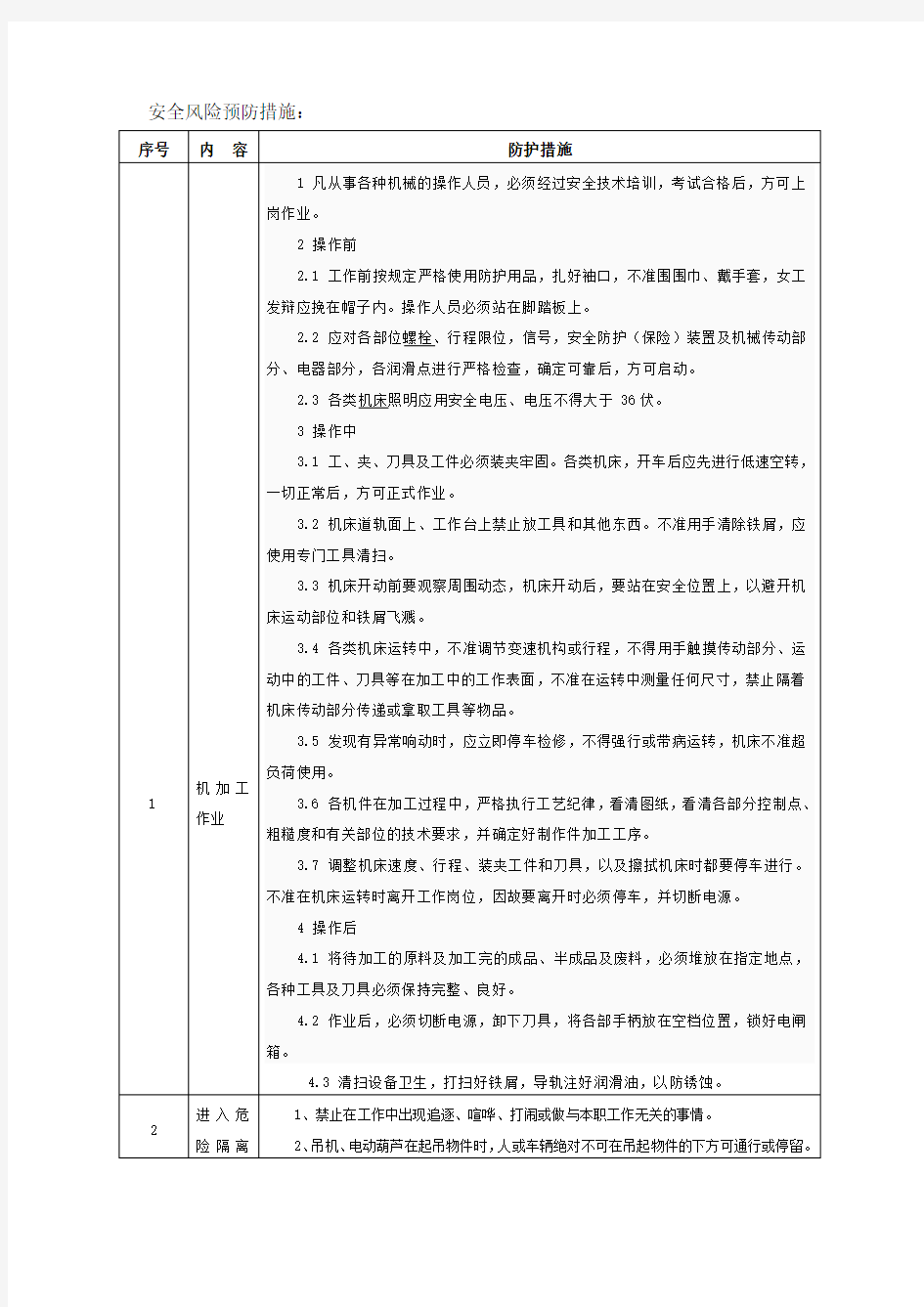 车间安全风险及预防措施手册