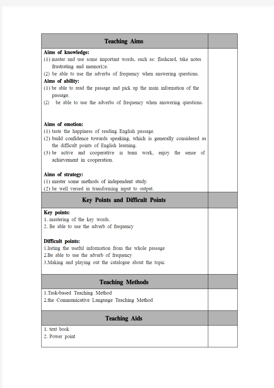 lesson plan  格式参考