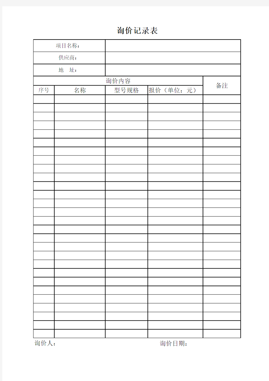 办公设备采购询价记录表