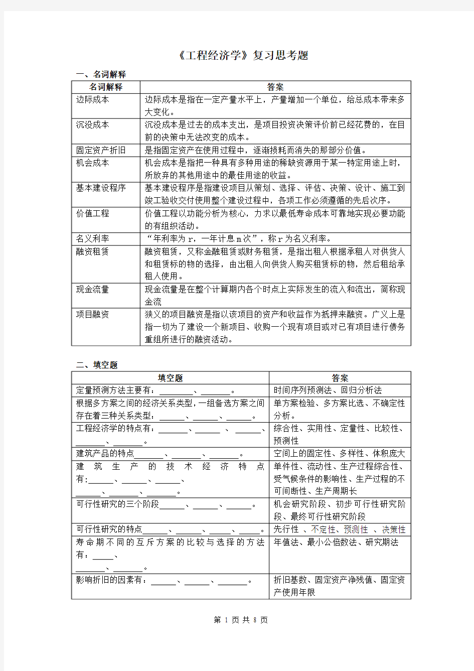 工程经济学复习思考题2015.11