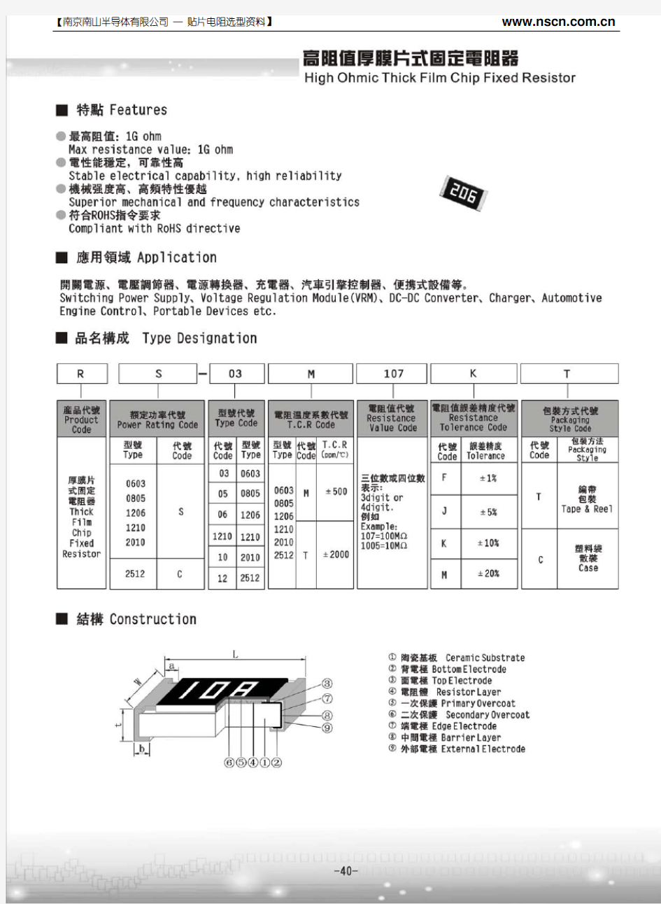 风华高科超高阻值贴片电阻器选型手册(规格书)