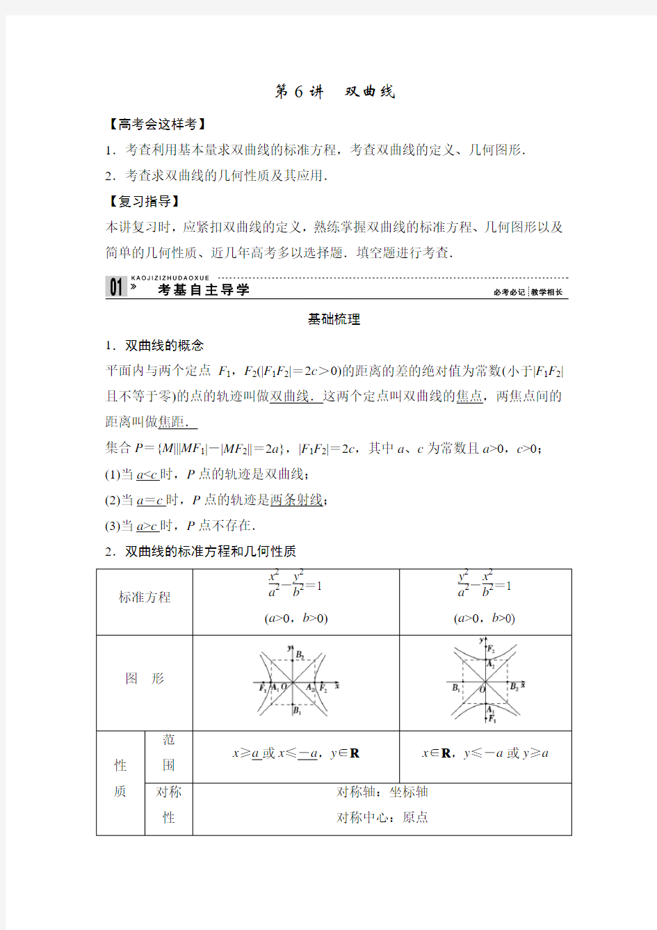 【高考精品复习】第九篇 解析几何 第6讲 双曲线