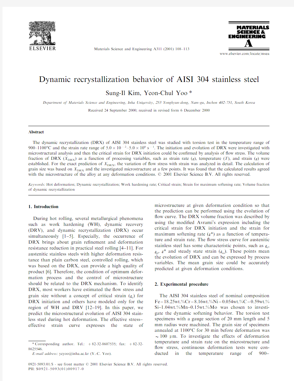 Dynamic recrystallization behavior of AISI 304 stainless steel