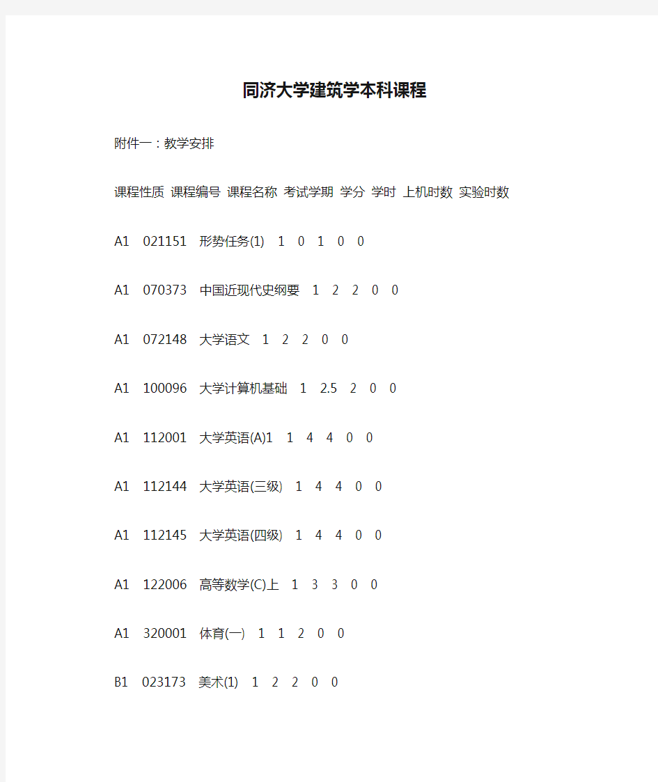 同济大学建筑学本科课程