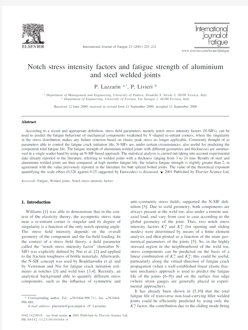 Notch stress intensity factors and fatigue strength of aluminium