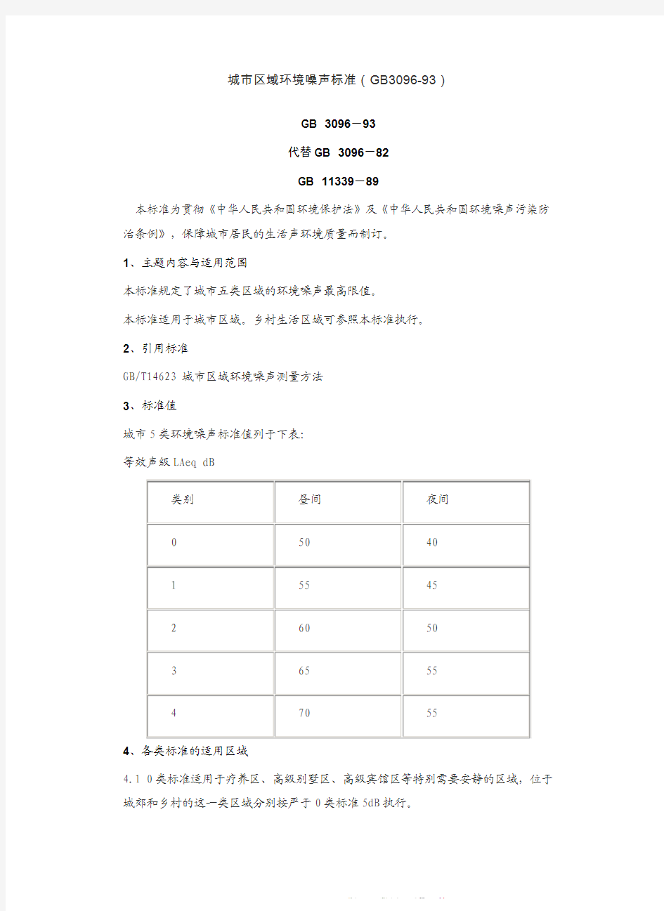 GB3096-93《城市区域环境噪声标准》