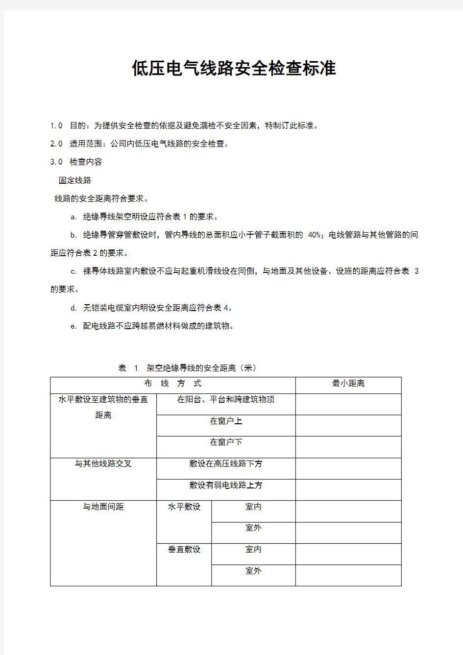 低压电气线路安全检查标准