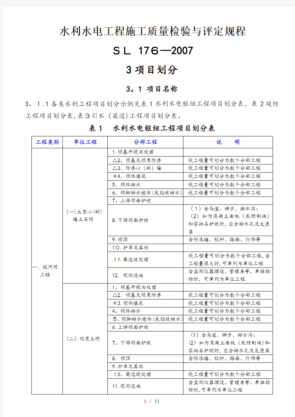 水利水电工程项目划分