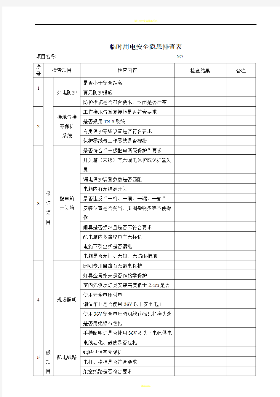 临时用电安全隐患排查表