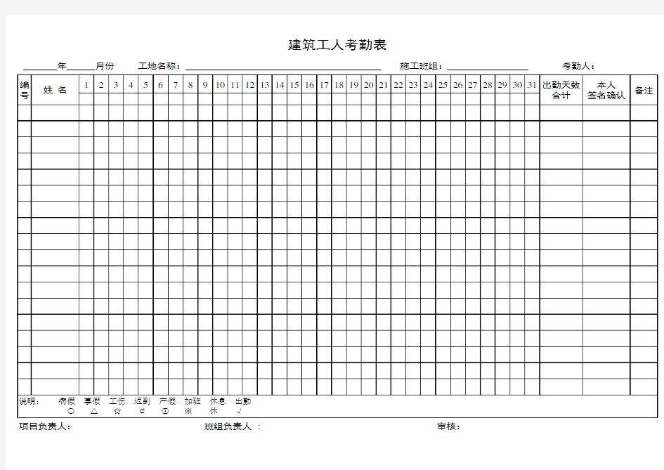 建筑工人考勤表