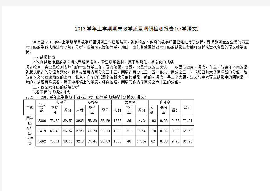 小学语文成绩分析报告