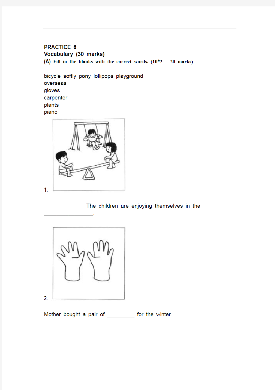 新加坡小学一年级英语试PRACTICE 6