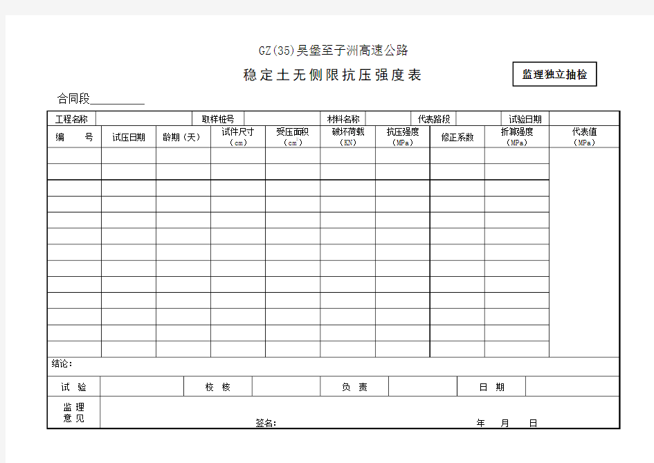 无侧限抗压强度表