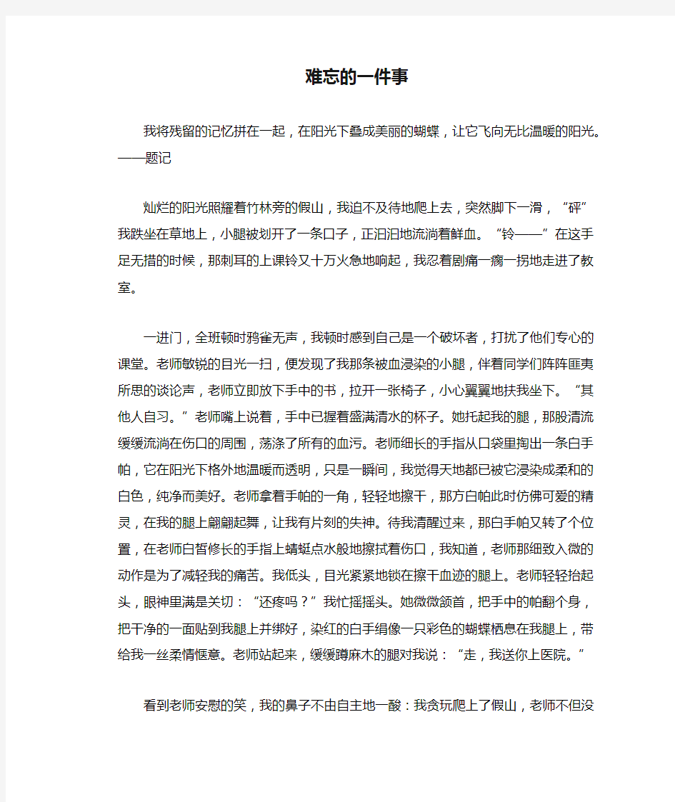 初中生满分作文  难忘的一件事