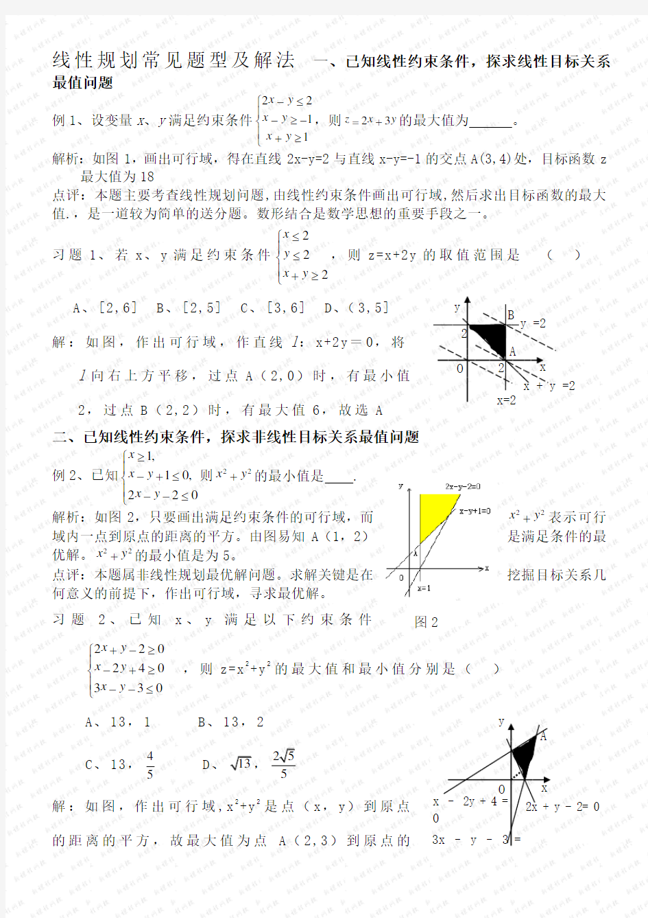 高考数学线性规划题型总结