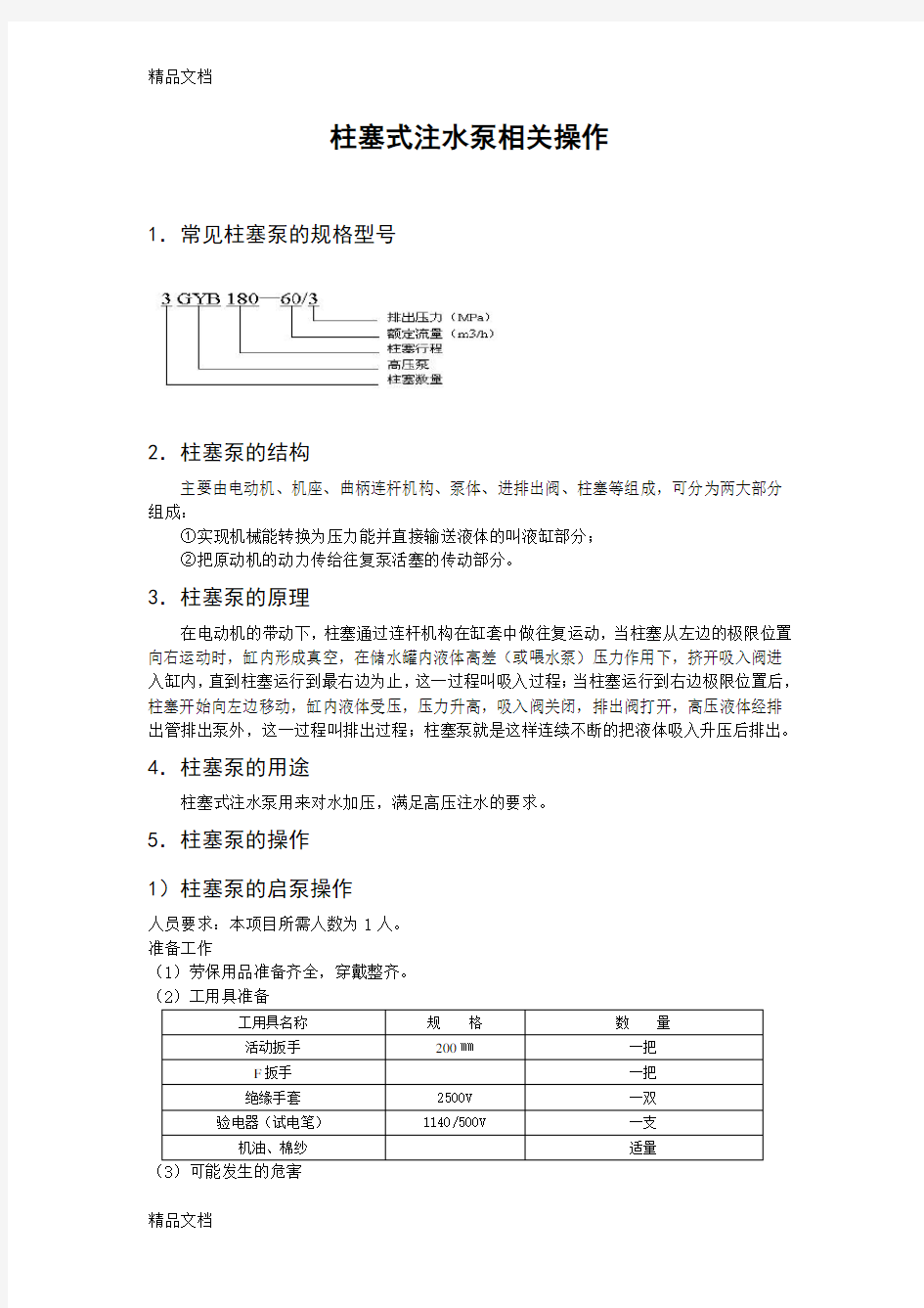 柱塞式注水泵操作资料讲解