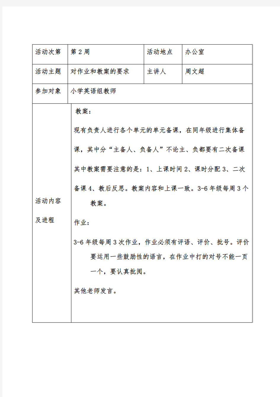 小学英语组教研活动记录