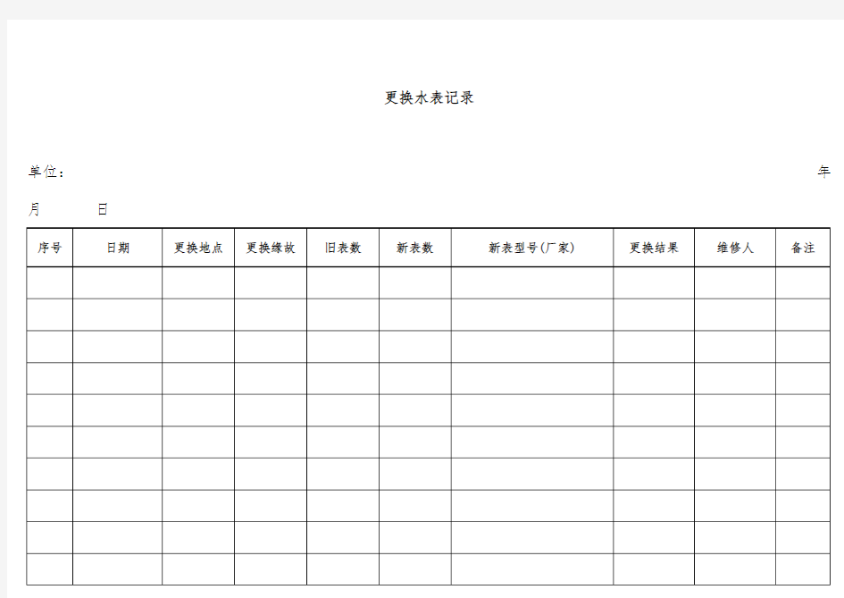 更换水表记录表格