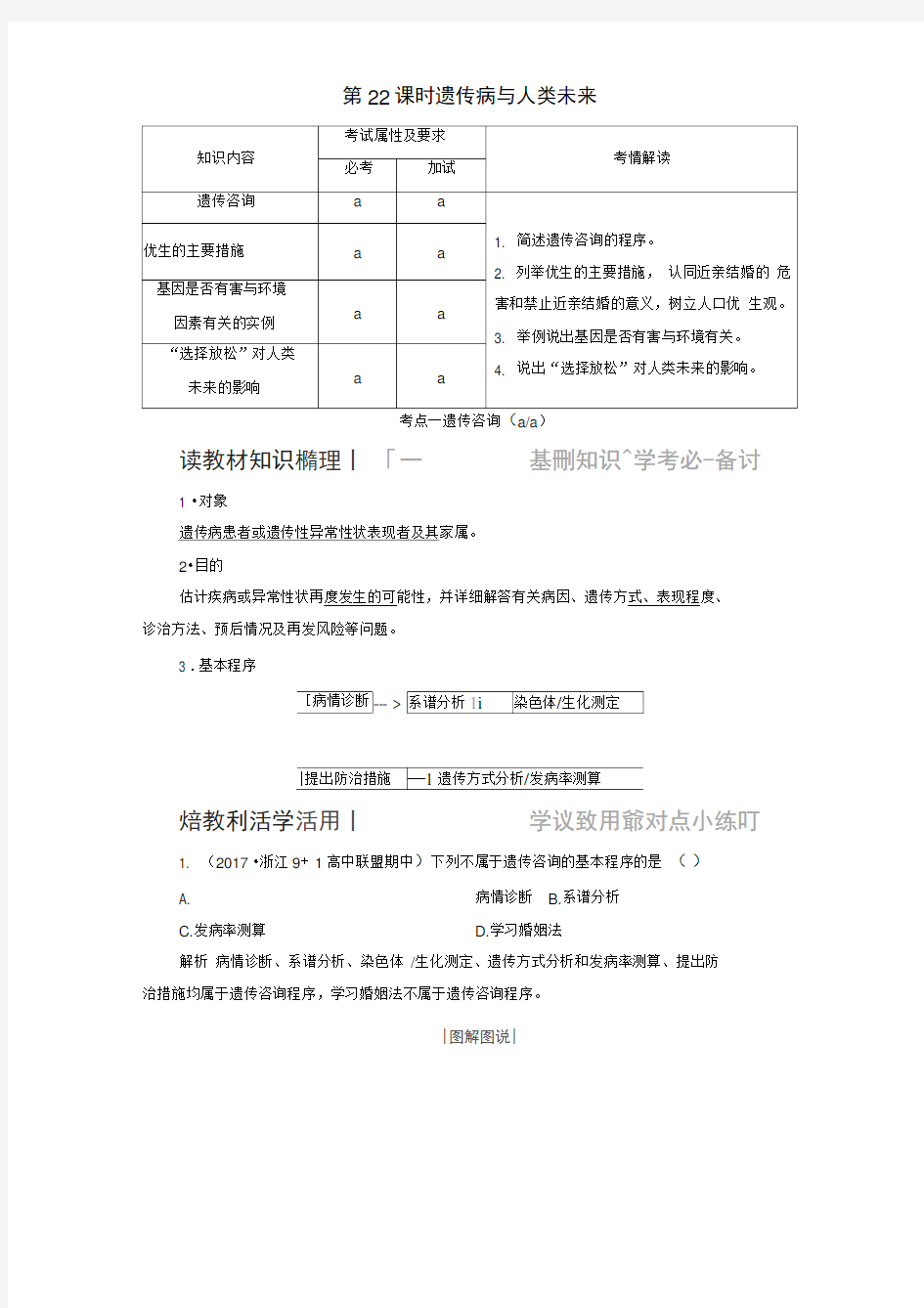 2019-2020学年高中生物第六章遗传与人类降第22课时遗传病与人类未来同步备课教学案浙科版必修2