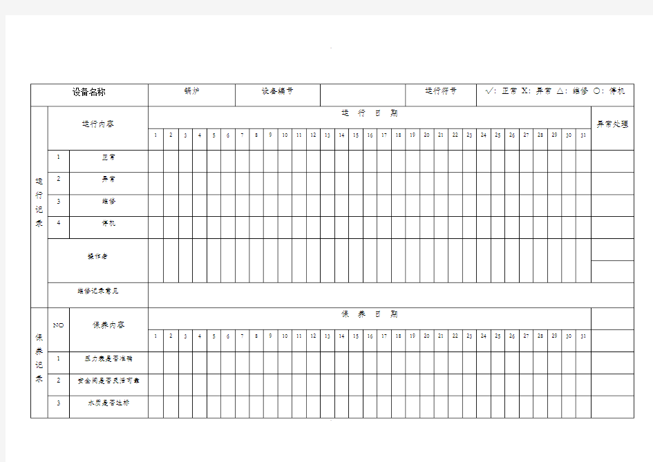 锅炉保养运行记录表