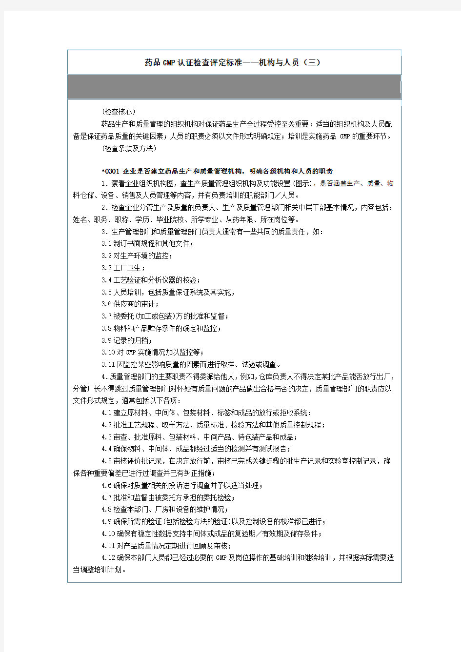 药品GMP认证检查评定标准——机构与人员(三)