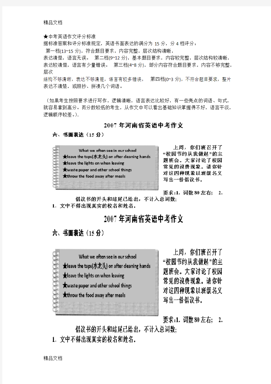 —2016河南省中考英语作文真题(含范文)教案资料