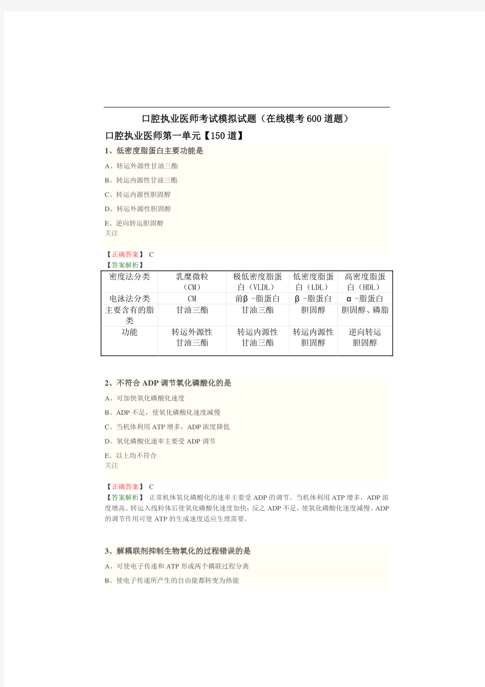 口腔执业医师考试模拟试题(在线模考600道题)