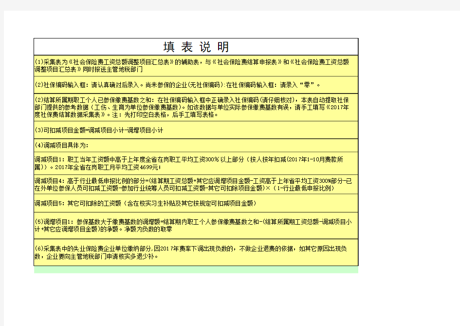 2017年度社保费结算数据采集表Ⅰ按工资总额申报