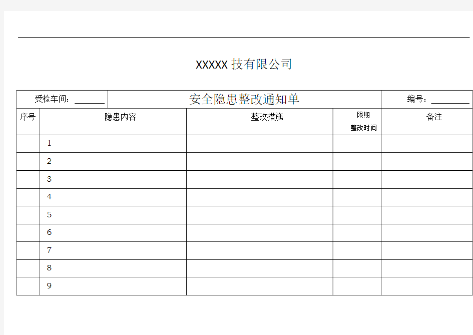 安全隐患整改表