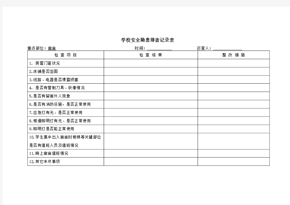 学校安全隐患排查记录表完美