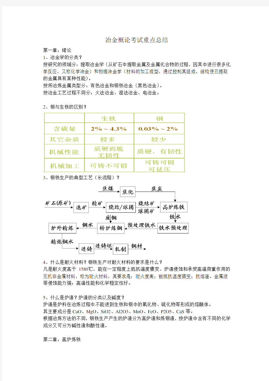 冶金概论考试重点总结