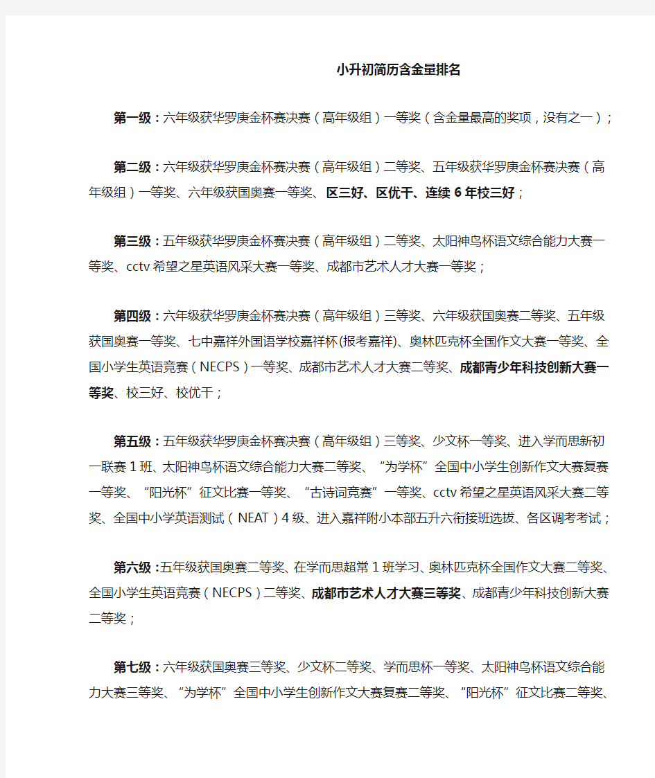 小升初简历含金量排名