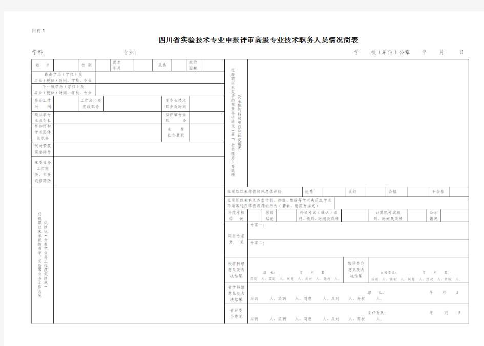 泸州医学院 实验技术专业申报评审高级职务人员情况简表