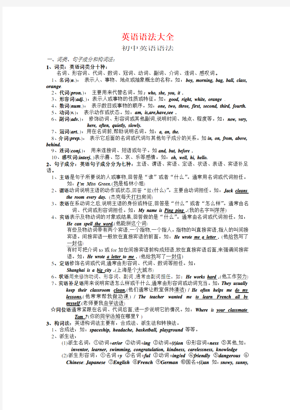 初中英语语法大全-上海重点中学语法整理