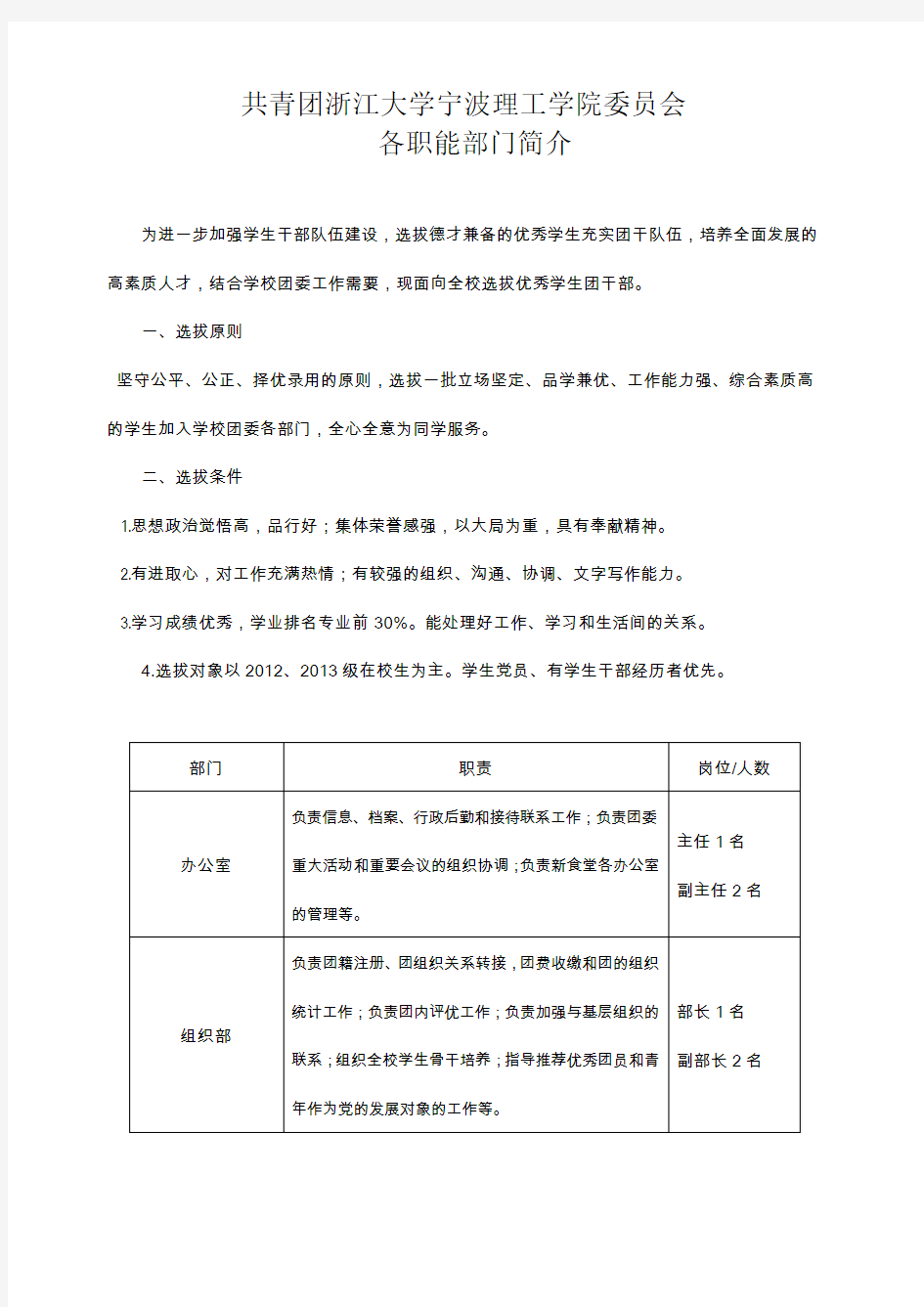 学校团委各职能部门简介