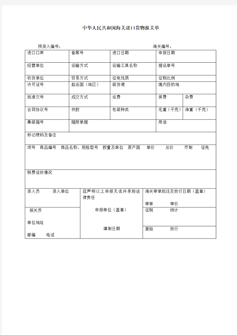 进出口报关单样本(齐全简洁)