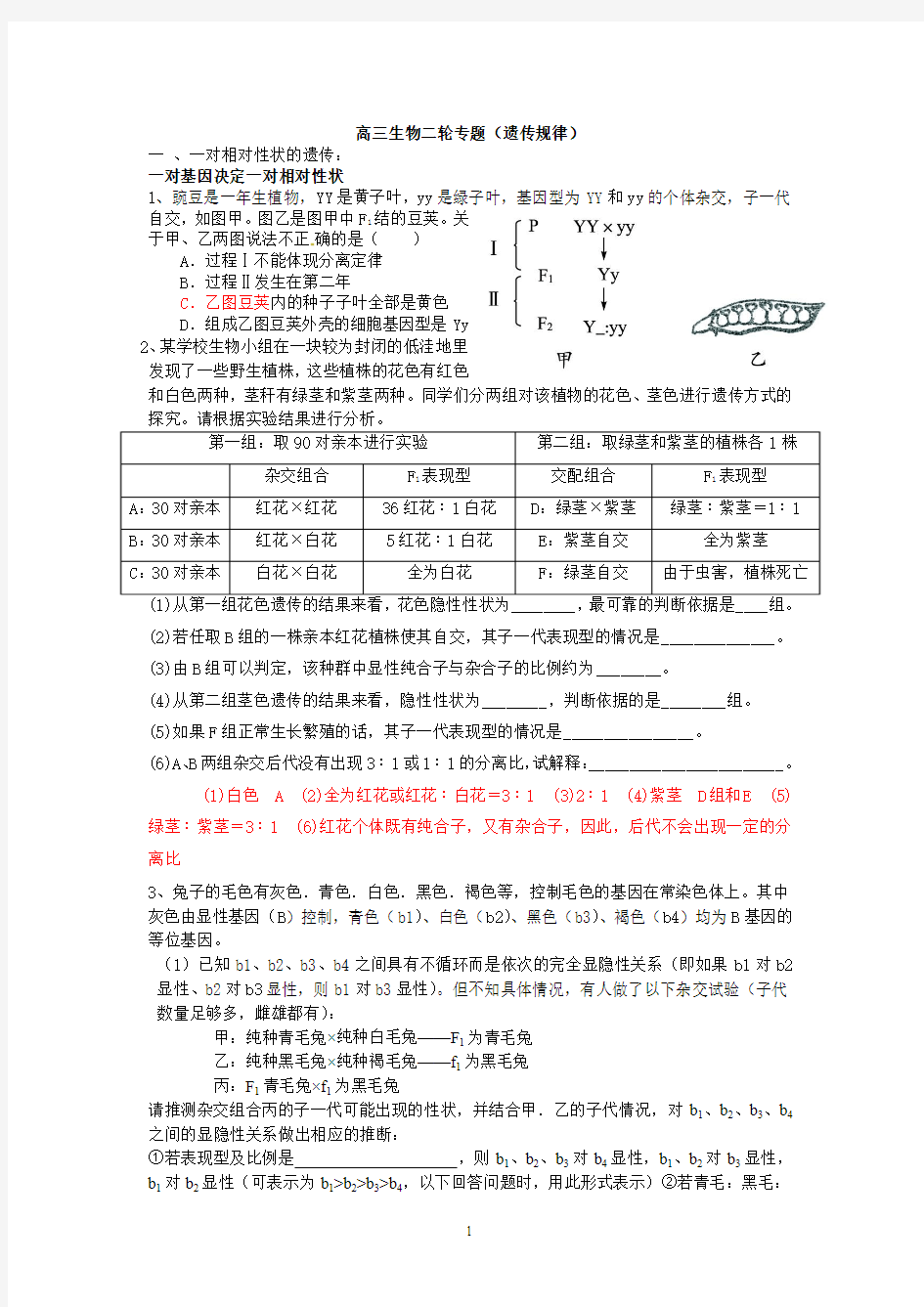 高三生物遗传专题复习