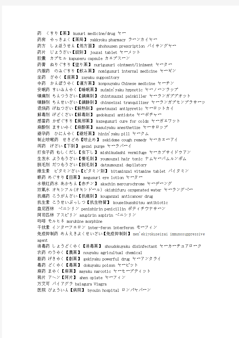 日语词汇分类--医药