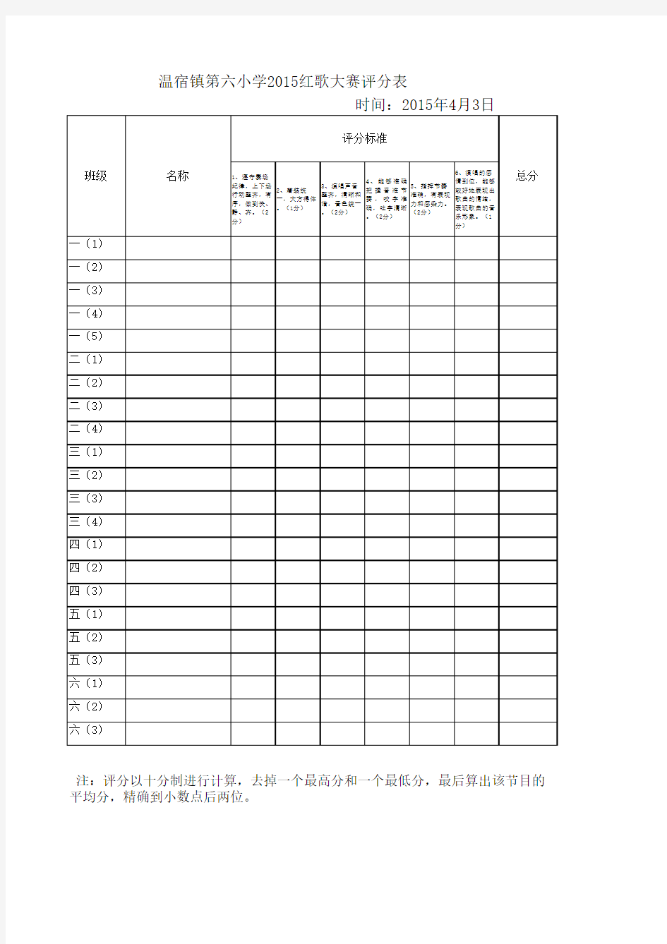 红歌大赛评分表