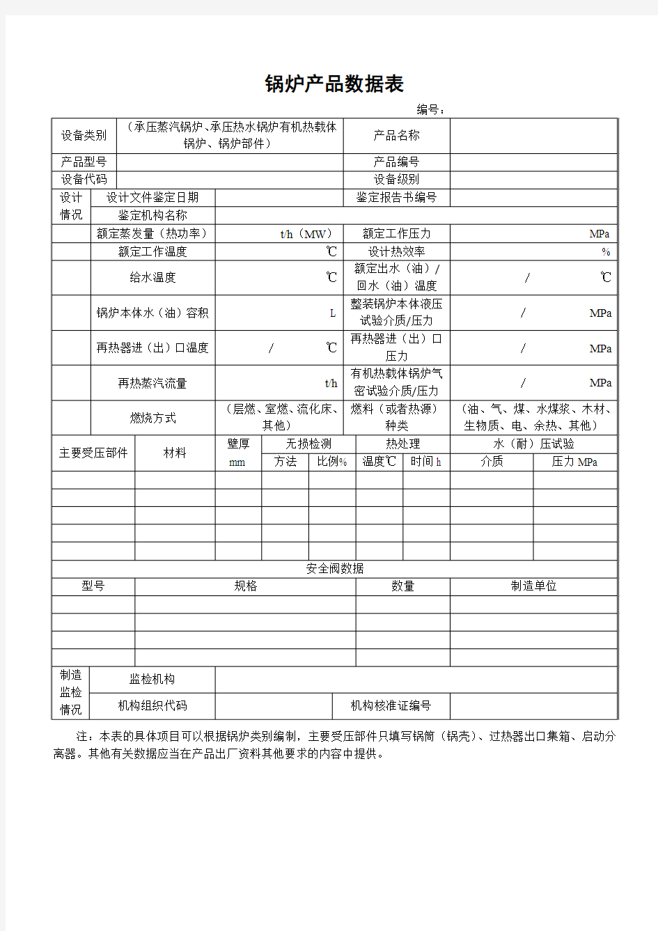 锅炉产品数据表2013.6