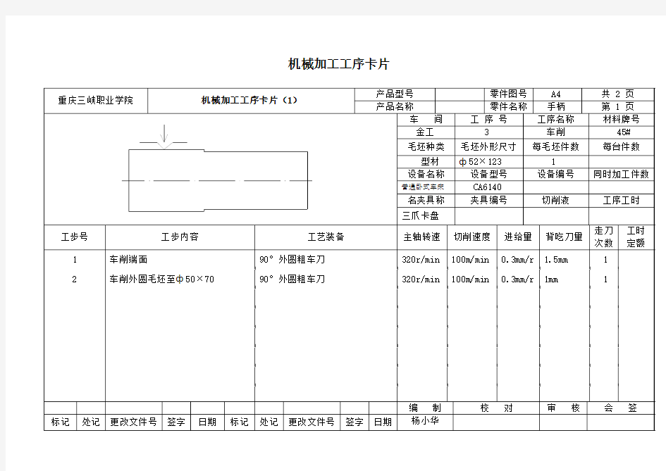 机械加工工序卡片