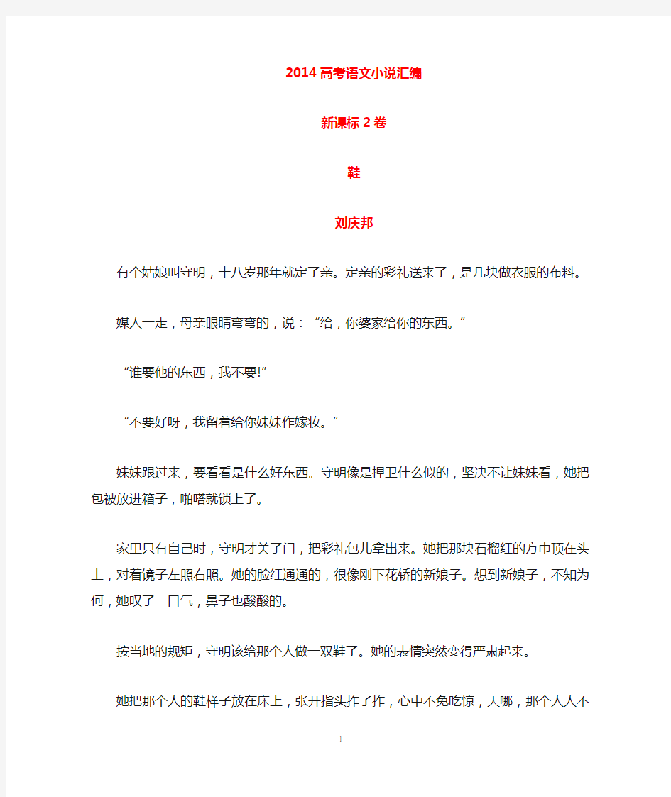 2014高考语文小说专题汇编及解析全