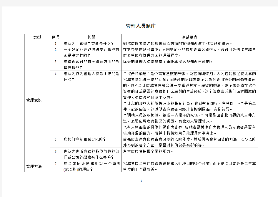 管理人员面试题库