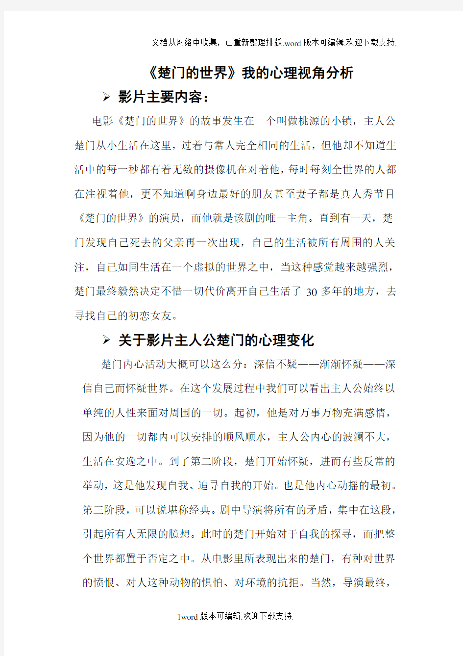 楚门的世界我的分析视角