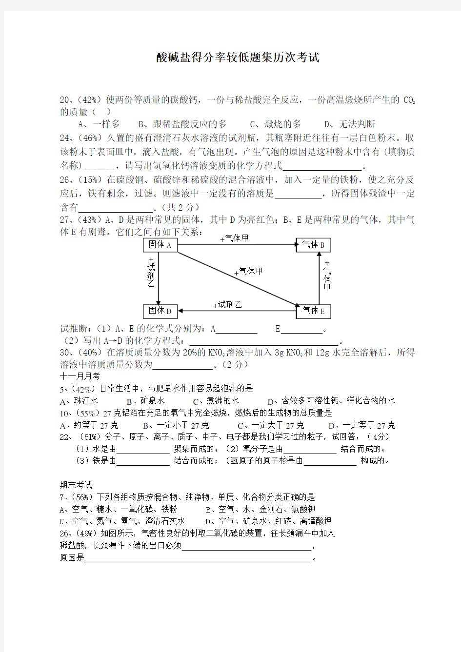 最完整初三化学酸碱盐易错题集