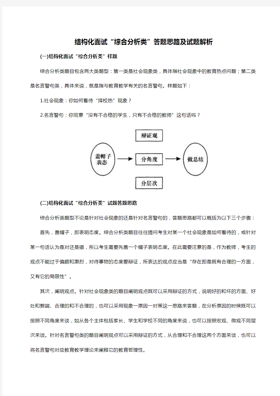 教师资格证结构化面试“综合分析类”答题思路及试题解析(精选)